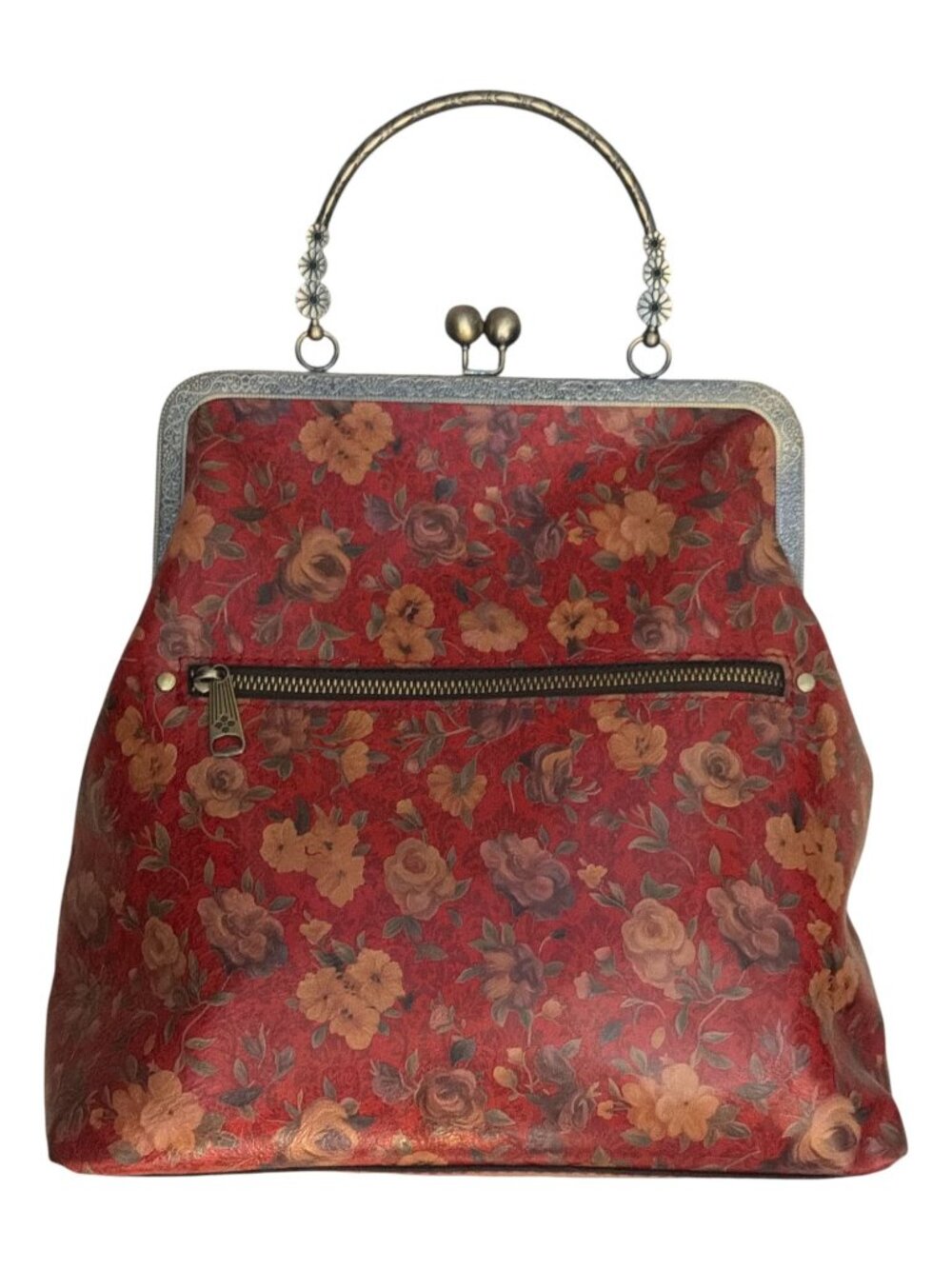 Patricia Nash Amalfitana Satchel Rossofiore Floral Leather Kisslock Framed Bag - Picture 6 of 16